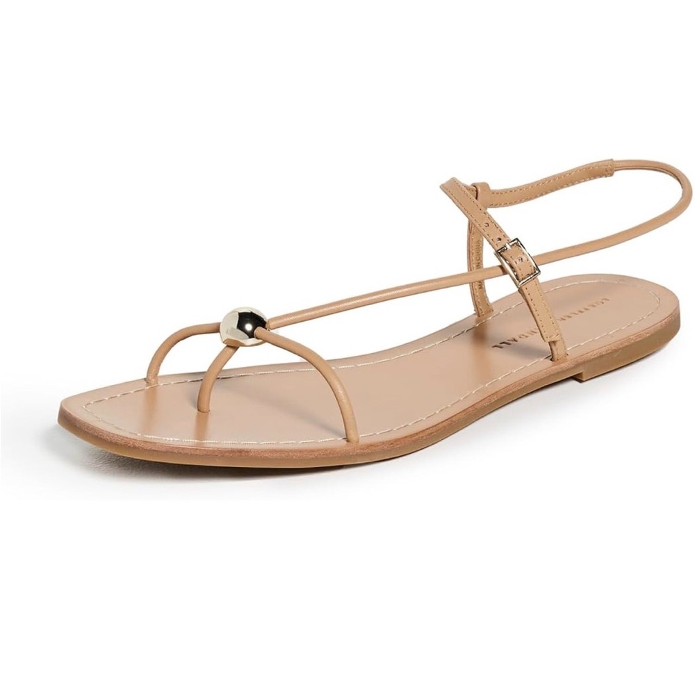 Loeffler Randall Lara dune Tan T-Strap Leather Sandals with Gold Accent